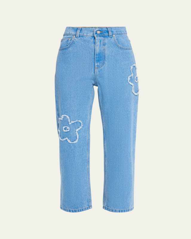 Crop Cut Daisy Patch Denim Pants